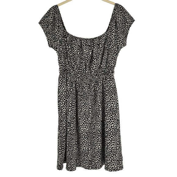 Topshop Size 8 Smocked Waist Leopard Polka Dot Mini Dress Brown Short Sleeve - Picture 1 of 9